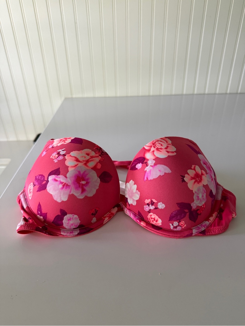 2 - Floral Push-Up Bras in Hot Pink & White